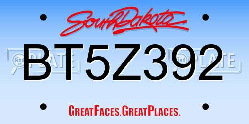 BT5Z392 South Dakota License Plate