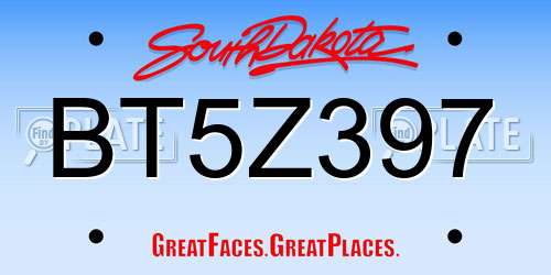 BT5Z397 South Dakota License Plate
