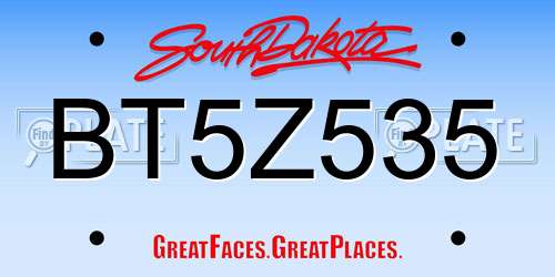 BT5Z535 South Dakota License Plate