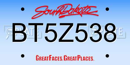 BT5Z538 South Dakota License Plate