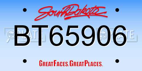 BT65906 South Dakota License Plate