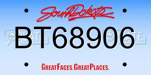 BT68906 South Dakota License Plate