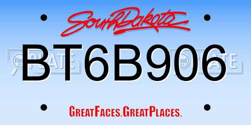 BT6B906 South Dakota License Plate