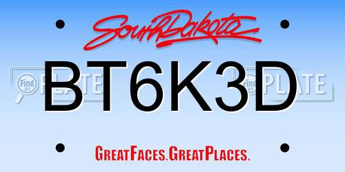 BT6K3D South Dakota License Plate