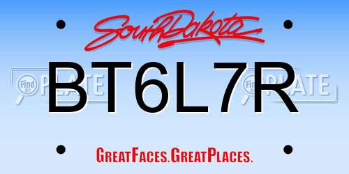 BT6L7R South Dakota License Plate