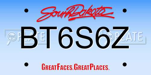 BT6S6Z South Dakota License Plate