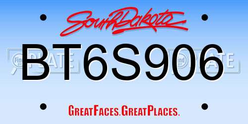 BT6S906 South Dakota License Plate