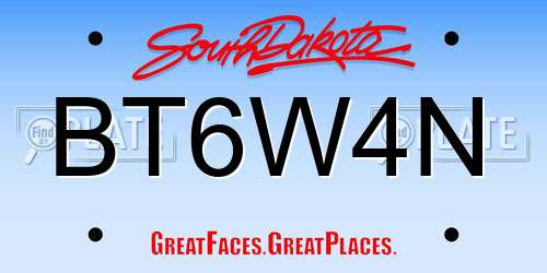 BT6W4N South Dakota License Plate