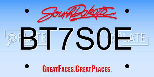 BT7S0E South Dakota License Plate