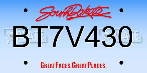 BT7V430 South Dakota License Plate
