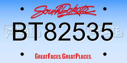 BT82535 South Dakota License Plate