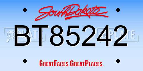 BT85242 South Dakota License Plate