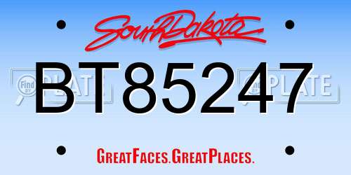 BT85247 South Dakota License Plate