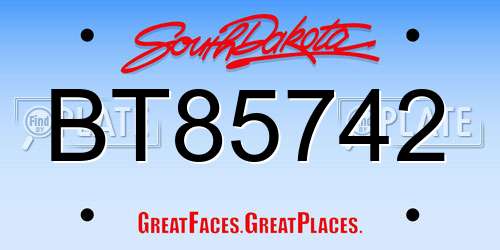 BT85742 South Dakota License Plate