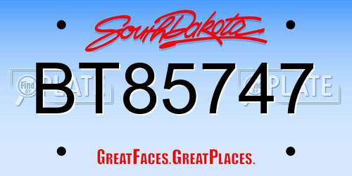 BT85747 South Dakota License Plate