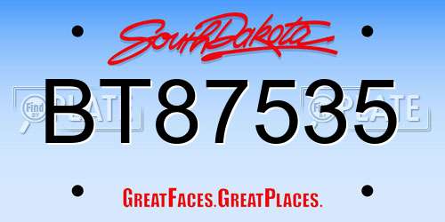 BT87535 South Dakota License Plate