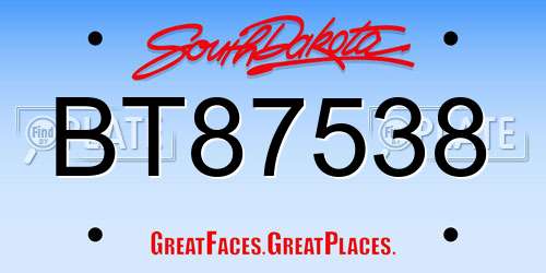 BT87538 South Dakota License Plate