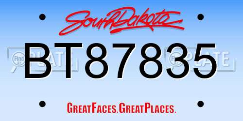 BT87835 South Dakota License Plate