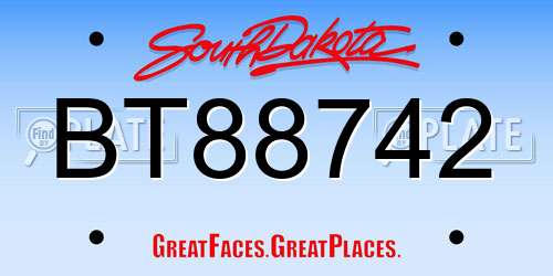 BT88742 South Dakota License Plate