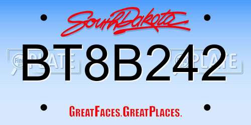BT8B242 South Dakota License Plate
