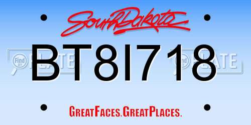 BT8I718 South Dakota License Plate
