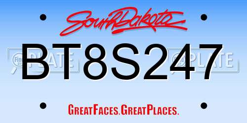 BT8S247 South Dakota License Plate