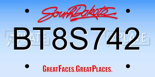 BT8S742 South Dakota License Plate