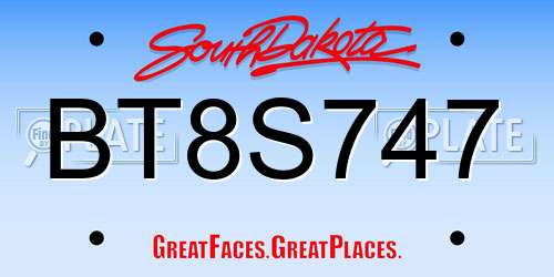 BT8S747 South Dakota License Plate