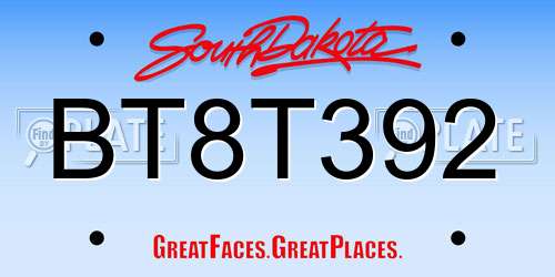 BT8T392 South Dakota License Plate
