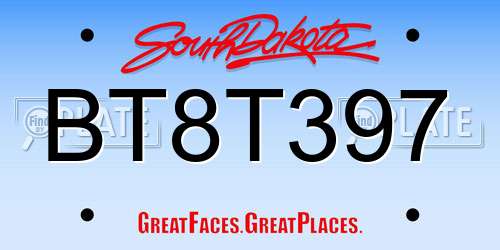 BT8T397 South Dakota License Plate
