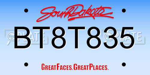 BT8T835 South Dakota License Plate
