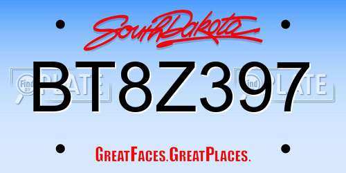 BT8Z397 South Dakota License Plate