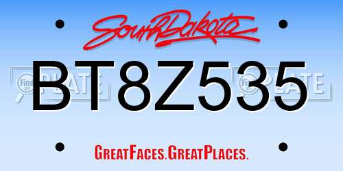 BT8Z535 South Dakota License Plate