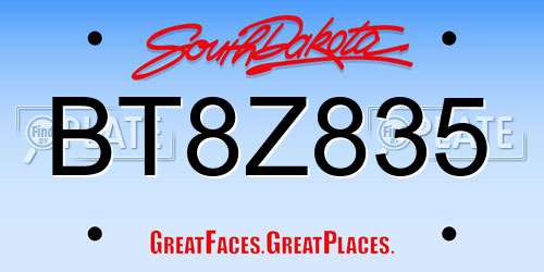 BT8Z835 South Dakota License Plate