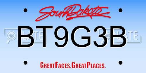 BT9G3B South Dakota License Plate