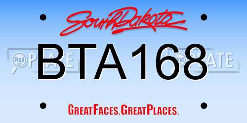 BTA168 South Dakota License Plate