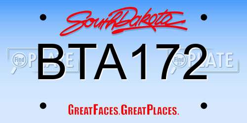 BTA172 South Dakota License Plate