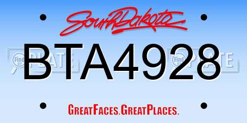 BTA4928 South Dakota License Plate