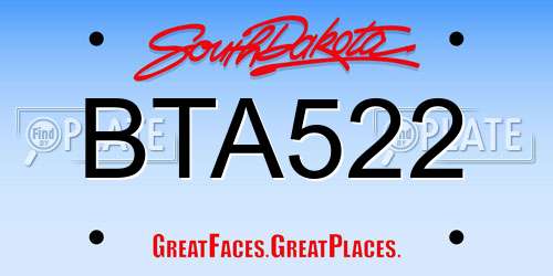 BTA522 South Dakota License Plate