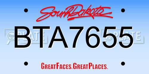 BTA7655 South Dakota License Plate