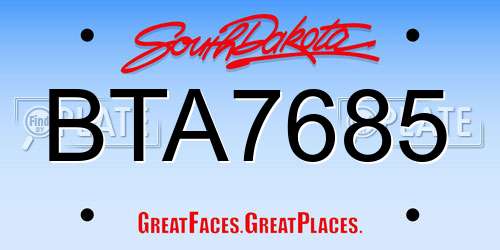 BTA7685 South Dakota License Plate