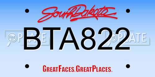 BTA822 South Dakota License Plate