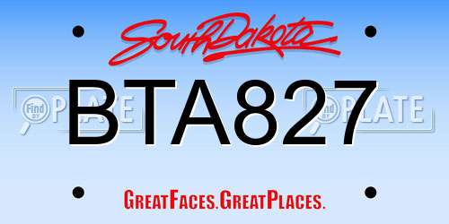 BTA827 South Dakota License Plate