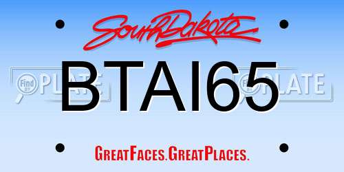 BTAI65 South Dakota License Plate