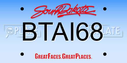 BTAI68 South Dakota License Plate