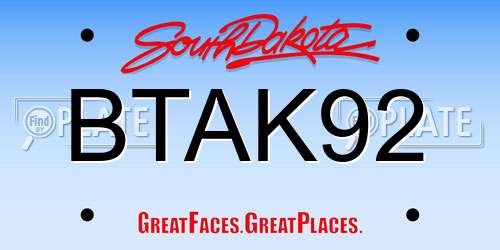 BTAK92 South Dakota License Plate