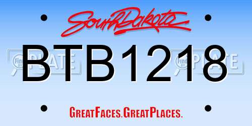 BTB1218 South Dakota License Plate