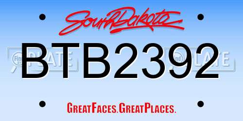 BTB2392 South Dakota License Plate