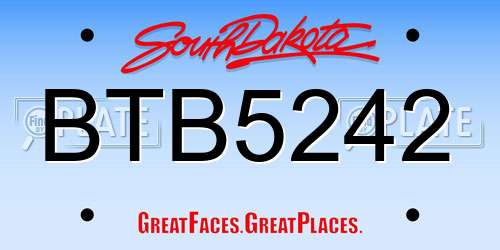 BTB5242 South Dakota License Plate