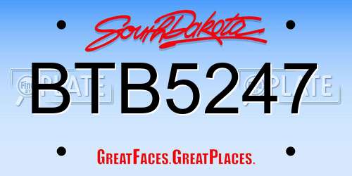 BTB5247 South Dakota License Plate